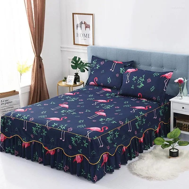 ベッドスカート3pcsマクラメ枕ケースセット詰めないフラミンゴプリントすべての季節家庭用寝室の寝具のために普遍的