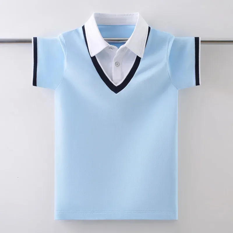 Barn Pure Cotton Polo Shirt Summer Fashion Barn School Uniform Tshirt For Teenager Boys 415 Years Tops 240515