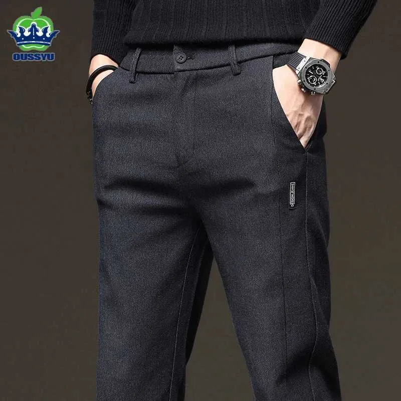 Men's Pants 2024 New Spring Autumn Fashion Cotton Long Pants Men Thick Suit Elastic Waist Slim Business Casual Office Formal Trousers Male Y240514