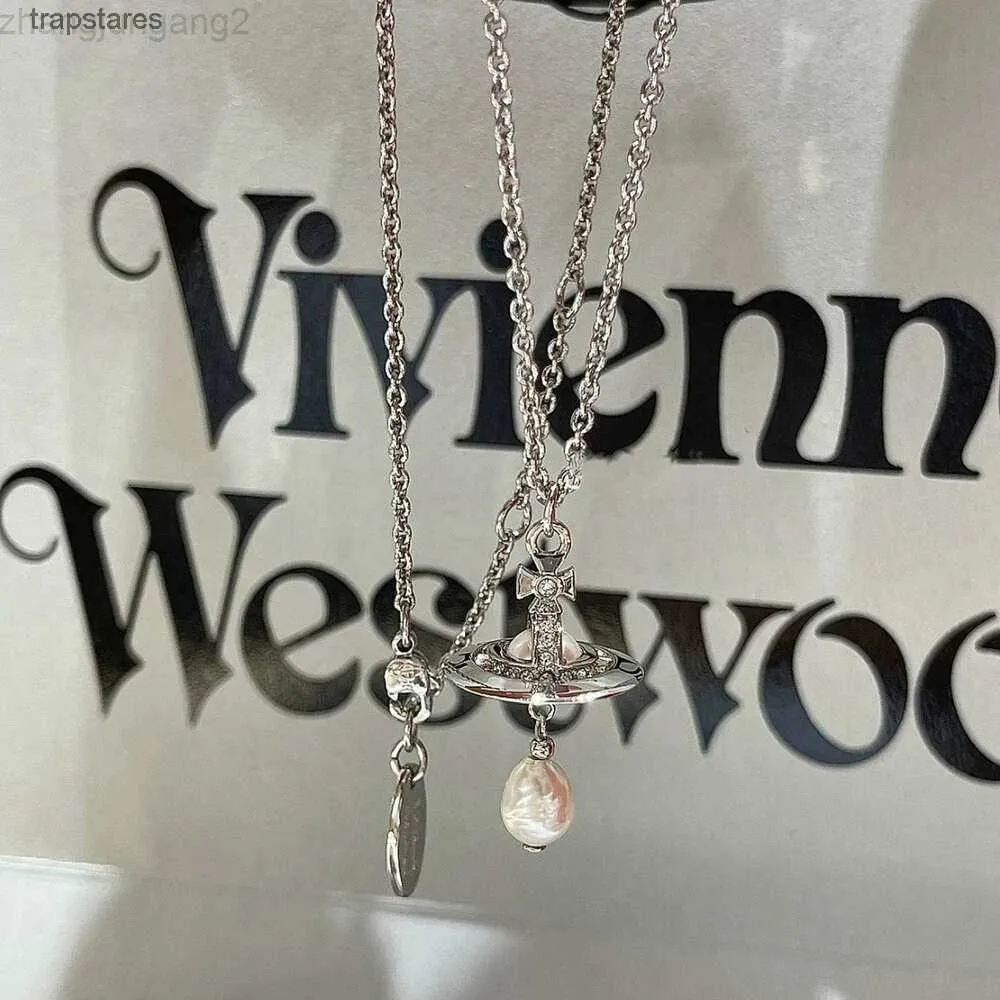 Vivienen Westwoods Designer neuer Viviane High -Version Kaiserin Witwe 3d Saturn Perlen Wassertropfen Halskette weibliche Persönlichkeit Planet Anhänger Sweater Kette Ry3v