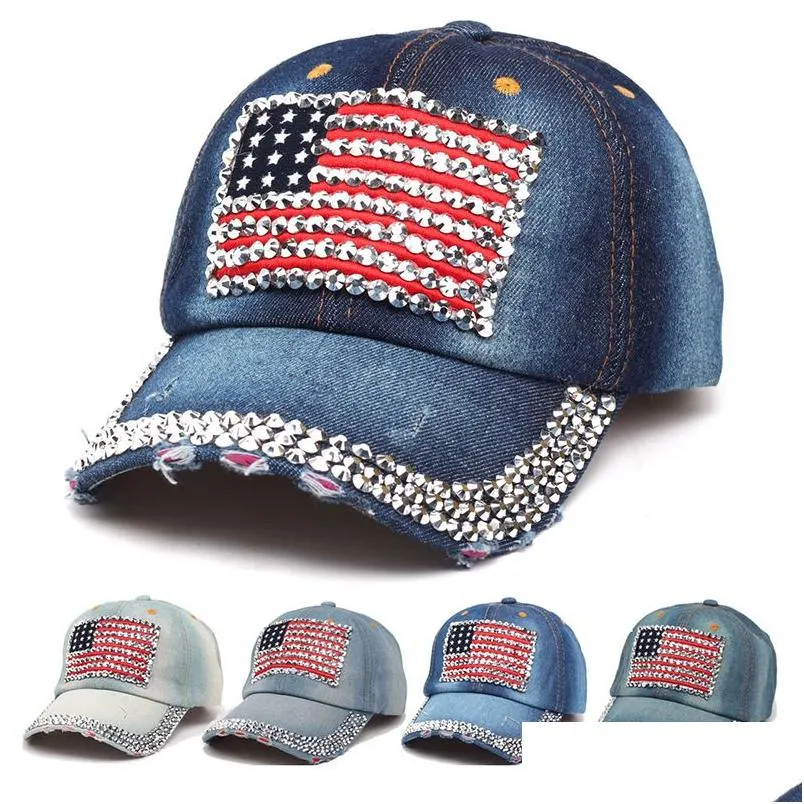 Party Hats American Flag Retro Cowboy Hat Fashion Designer Diamond Patted Peaked Cap justerbar utomhusresor Sun Drop Delivery Ho Dhsoy