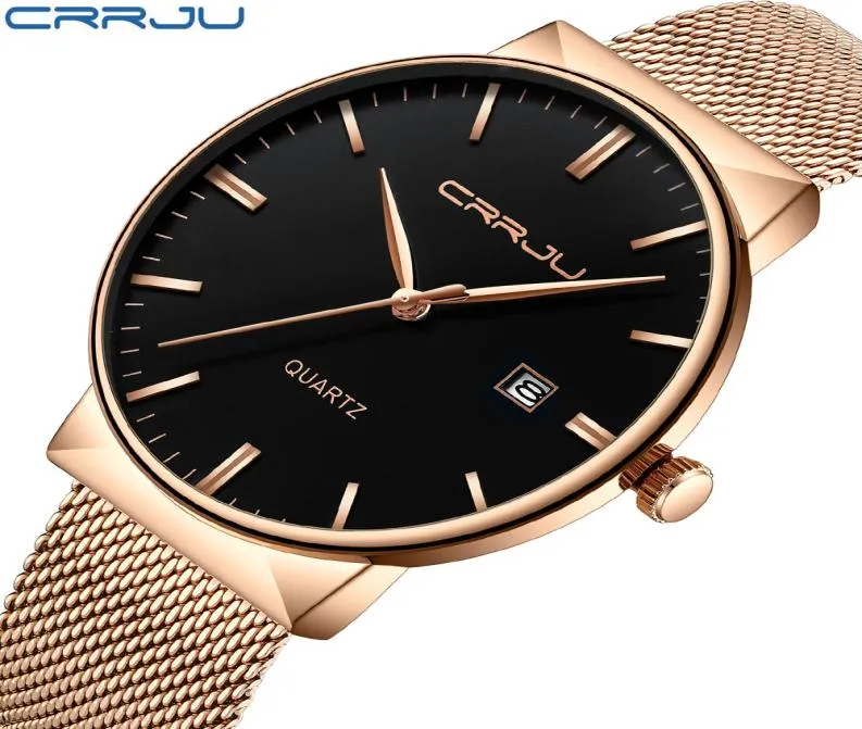 CRRJU 2018 Luxury Top Brand Watches Men rostfritt stål Mesh Band Fashion Quartz Watch Ultra Thin Clock Man Relogio Masculino6662188