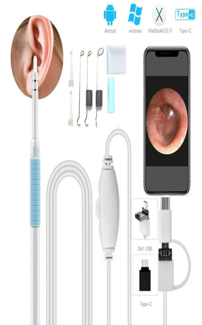 Endoscopio della fotocamera per ampiezza Android 55 mm Visual Earcamera Visual Mouth Endoscopio naso con strumento di pulizia della cera PC 2106241873079