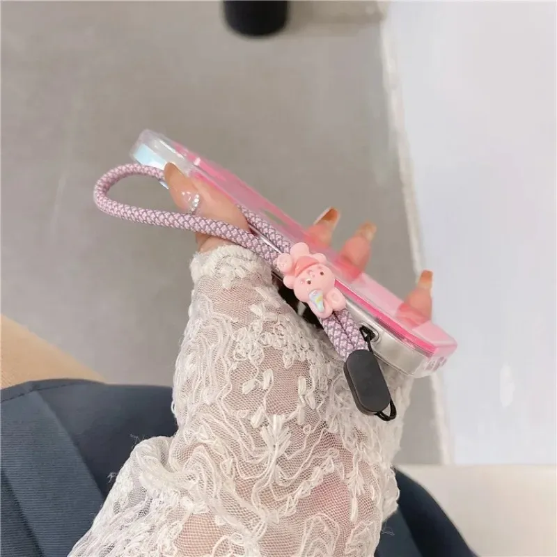 2023 New Cartoon Rabbit and Bear Mobile Phone Hanging Rope Short Rope Wrist Nylon Rope Hanging Phone Chain Jewelry Adjustable