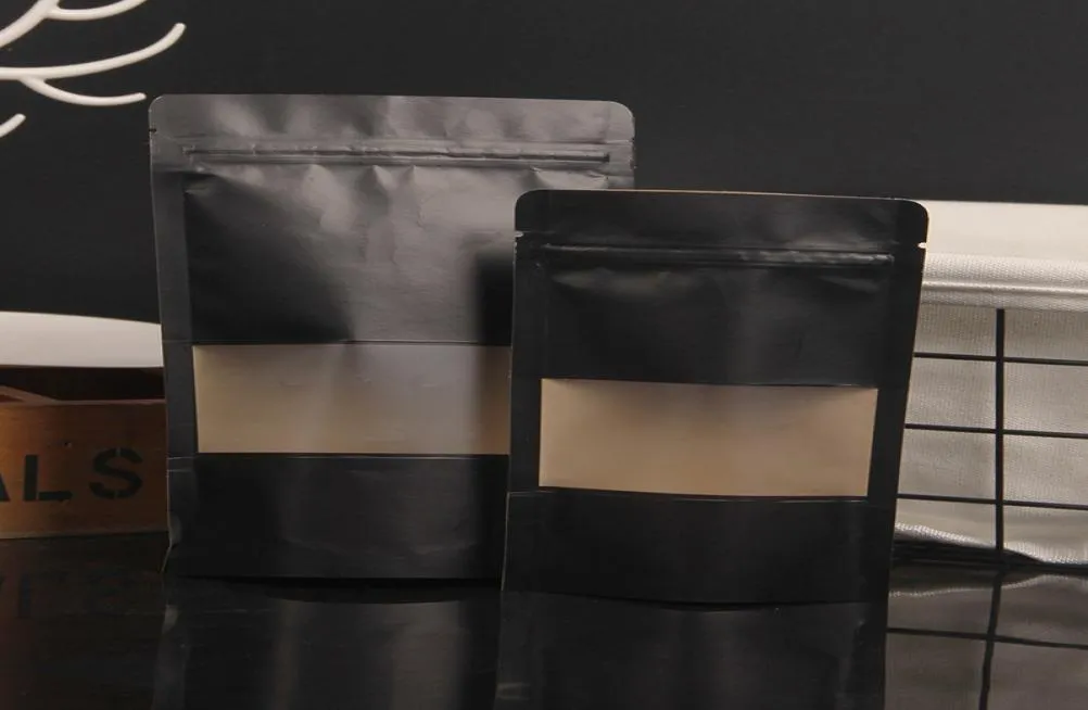 500pcslot Black Kraft Paper Frosted Window Bag Stand up Snack Cookie Coffee Packaging Bag Xmas Paper Gift Pouch8259161