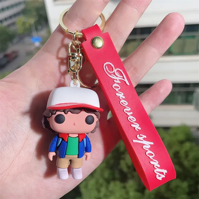 Cute Anime Keychain Charm Key Ring Fob Pendant Lovely Stranger Things Doll Couple Students Personalized Creative Valentine`s Day Gift A8 UPS