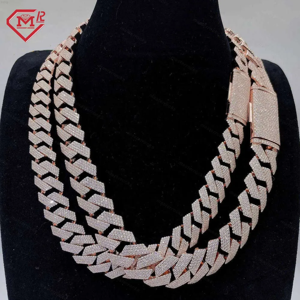 Hip Hop 925 Sterling Silver 20mm Gra Vvs Moissanite Diamond Jewelry Rose Gold Plated Cuban Link Chains Necklace