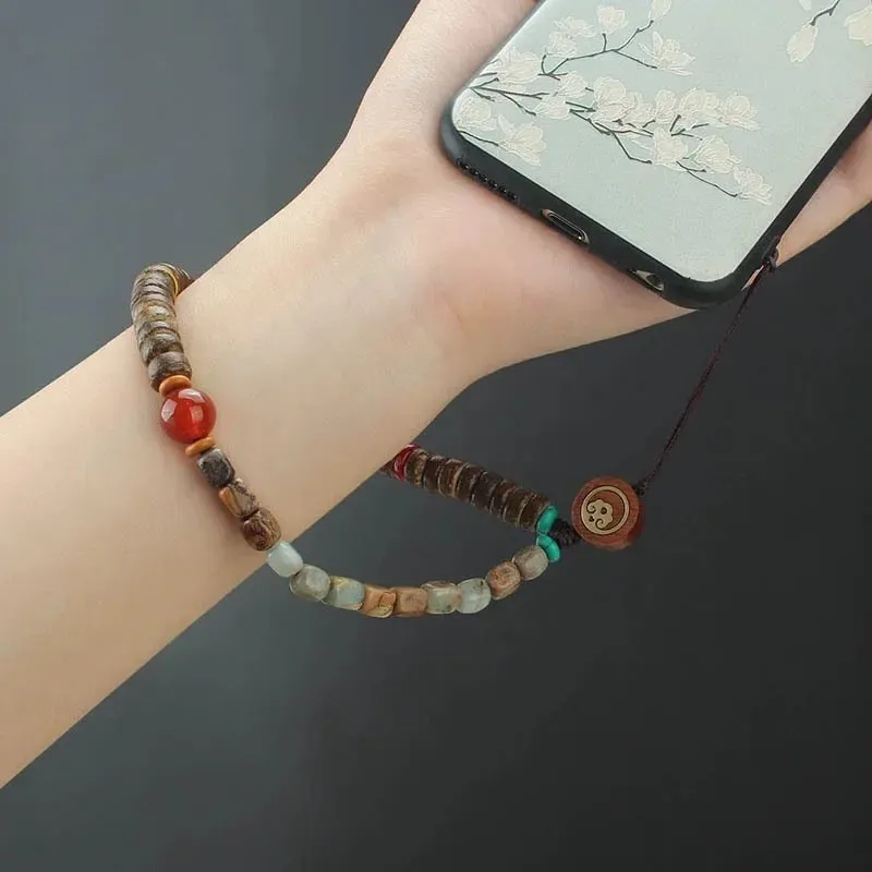 Mobile Phone Hanging Rope, Coconut Slice, Shoushan Stone Short Beaded Mobile Phone Chain, Detachable Chinese Style Wrist Rope, A