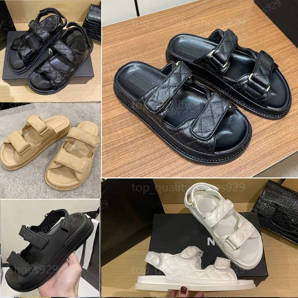 Sandalias de diseñador Mujeres Papá de piel de ternera Sandale Famosa mujer de diseñadora Acolchada tacones bajos Sandles Strap Snippers Sluys plano Plataforma Sandalia de sándalo de sándalo antideslizante