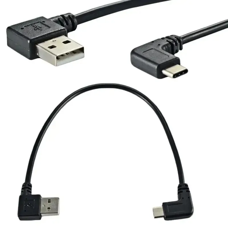 Çift dirsek C Tip-C USB-USB-A Erkek USB3.1 Tip C Erkek 90 Derecesi Sol açılı konektör Kısa Power Siyah Kablosu için