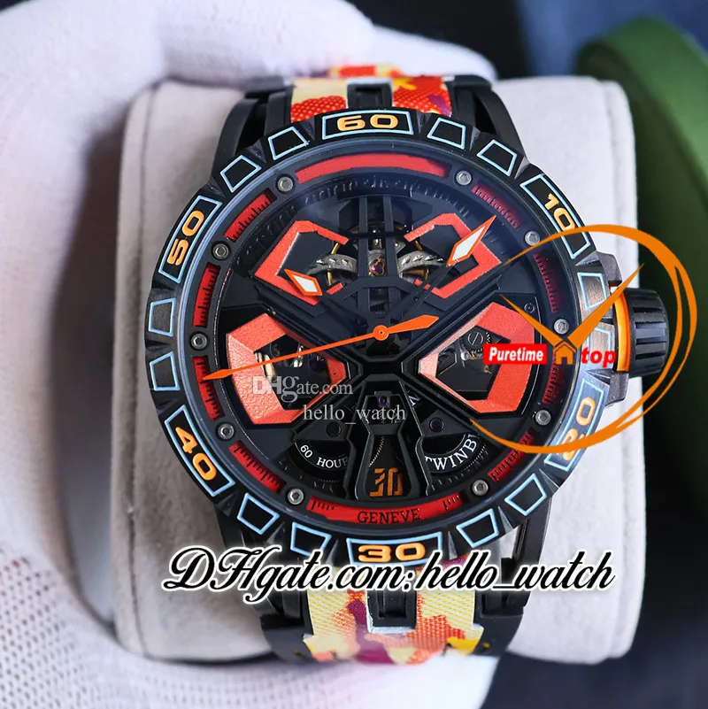 V10 New 45mm Spider RDDBEX1033 Automatic Mens Watch Orange Skeleton Dial Tourbillon PVD Black Steel Case Red Inner Orange Leather Rubber Strap Watches Hello_Watch