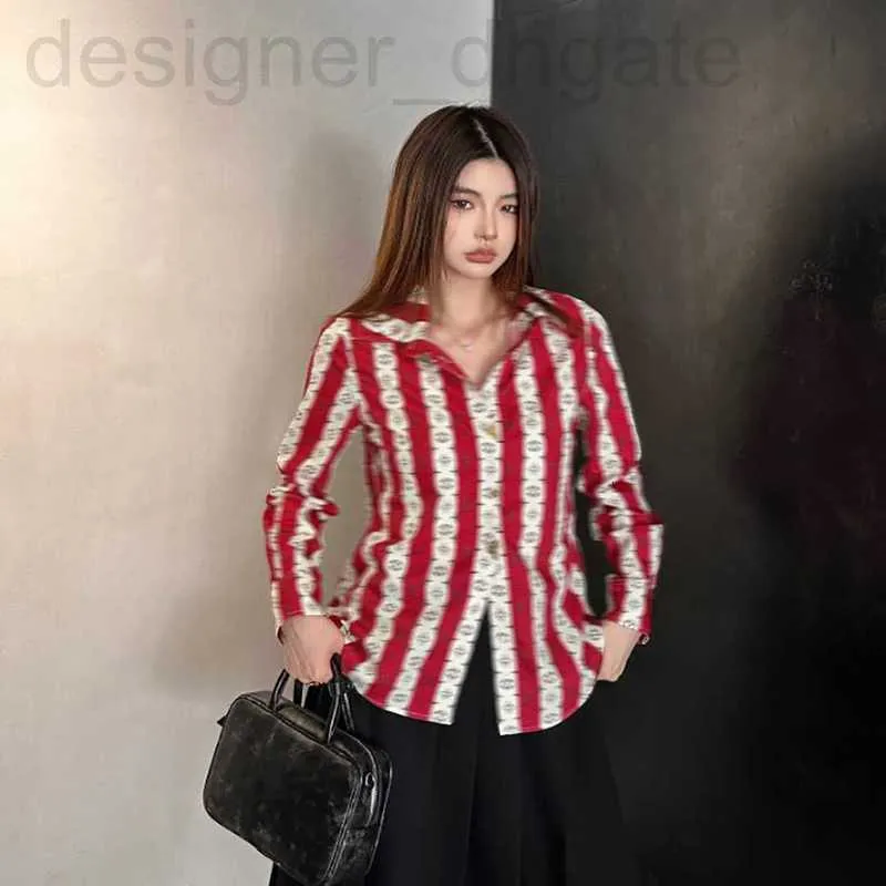 Women's Blouses & Shirts designer Designer Red and White Clash Stripes Full Printed Fashion Elegant Christmas New Year Casual 99T1