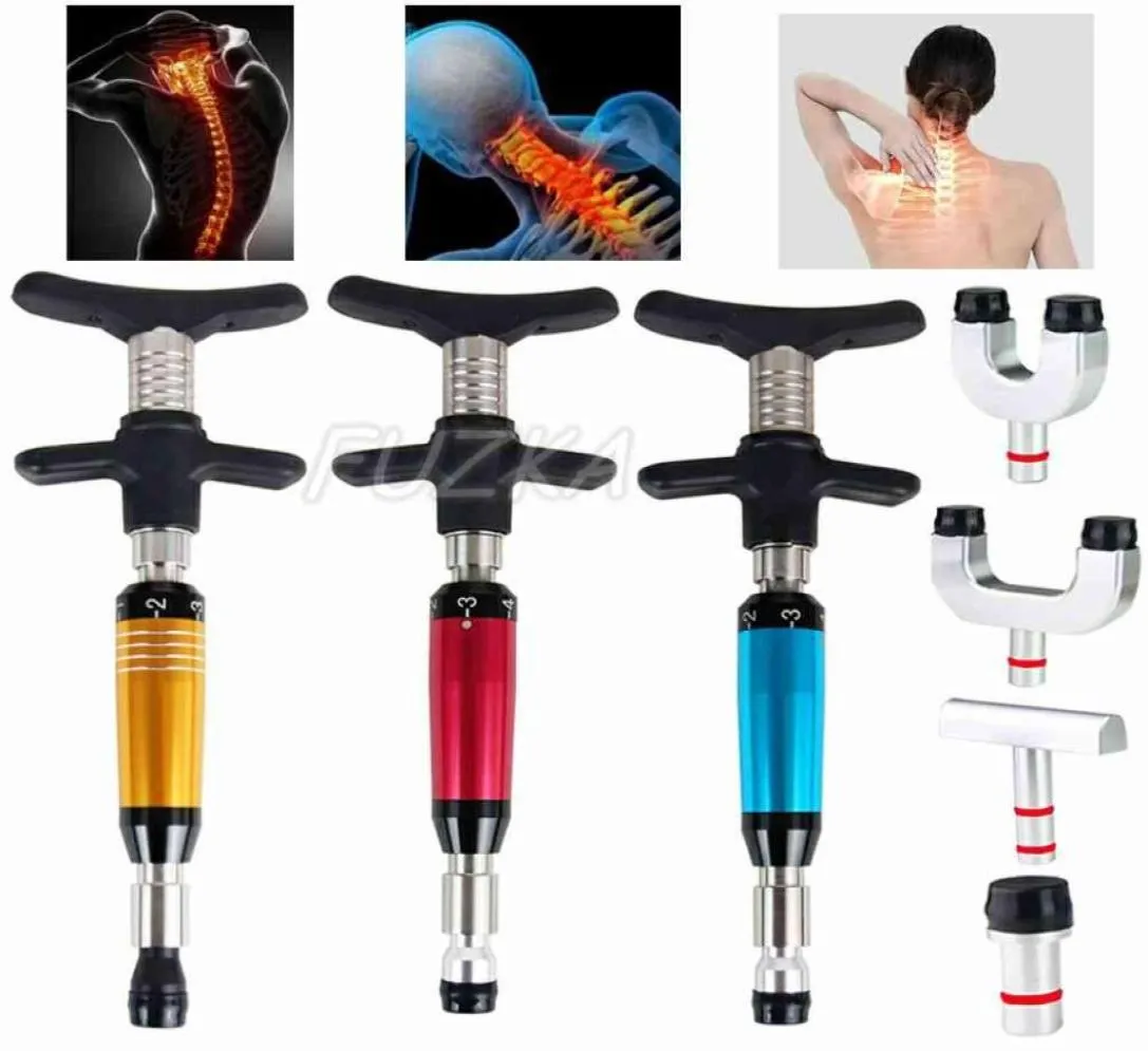 Ny manuell kiropraktikpistol för ryggradsmodulering och justering Rostfritt stål 4 huvuden Massage Korrigering Hälsovårdsverktyg X043454595