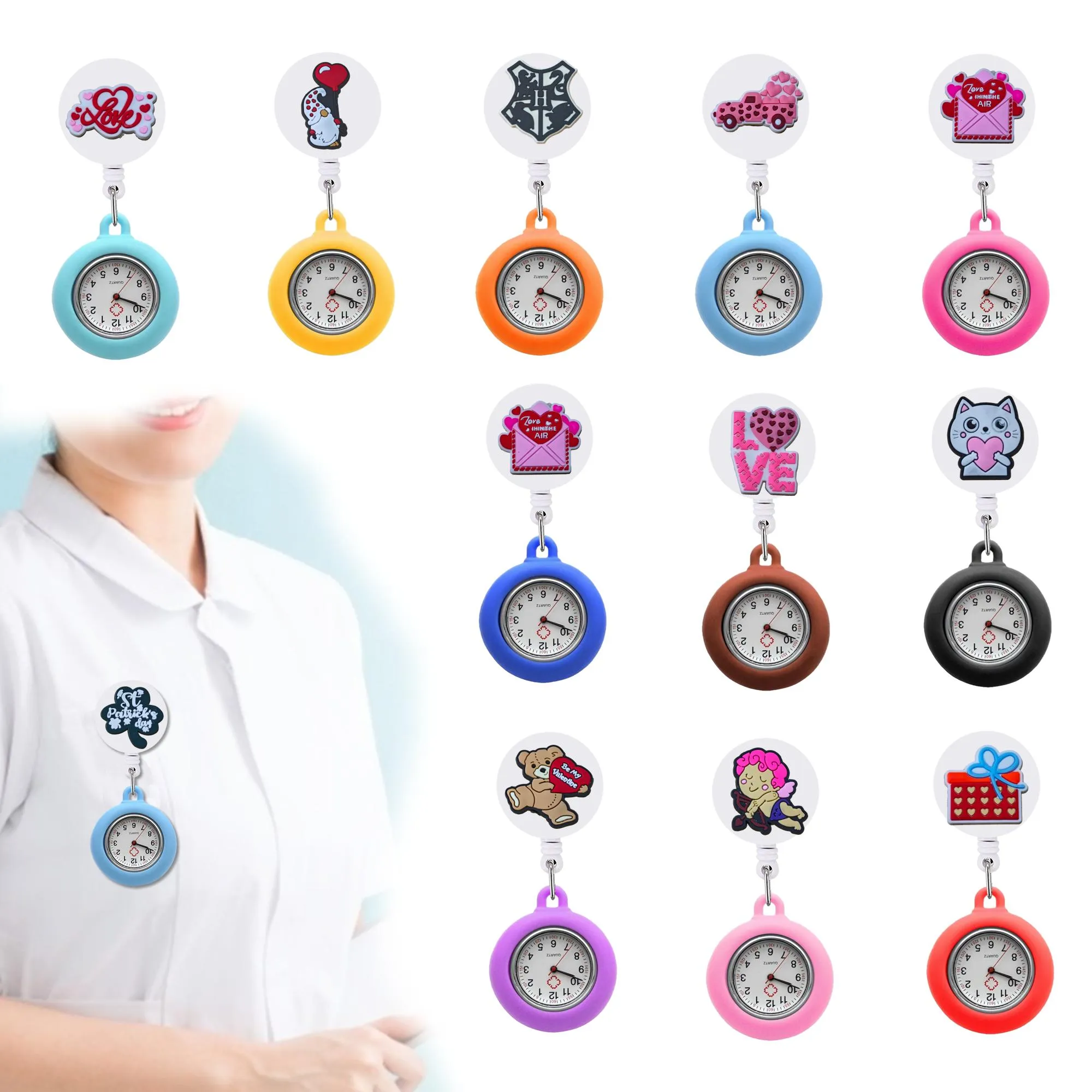 Altri decorazioni per la casa San Valentino Tre Orologi tascabili clip Orologi Clip-On Hanging Bass Nurse Watch Acconde
