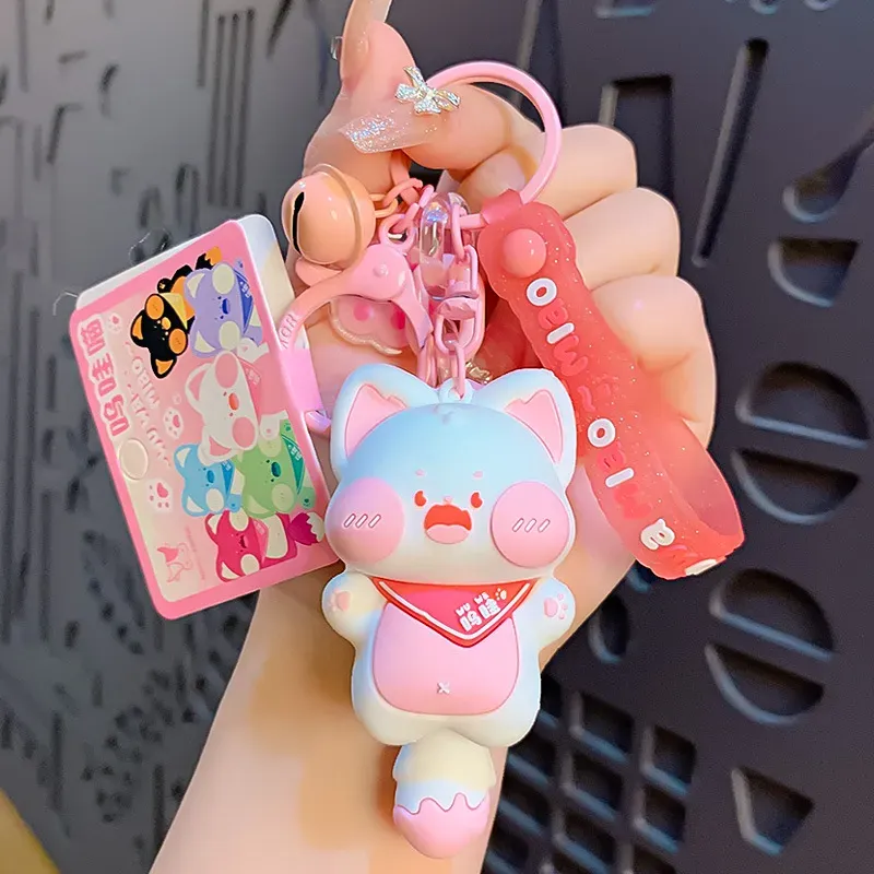Cute Anime Keychain Charm Key Ring Pendant Genuine Woo Woo Meow Silicone Doll Couple Students Personalized Creative Valentine`s Day Gift UPS