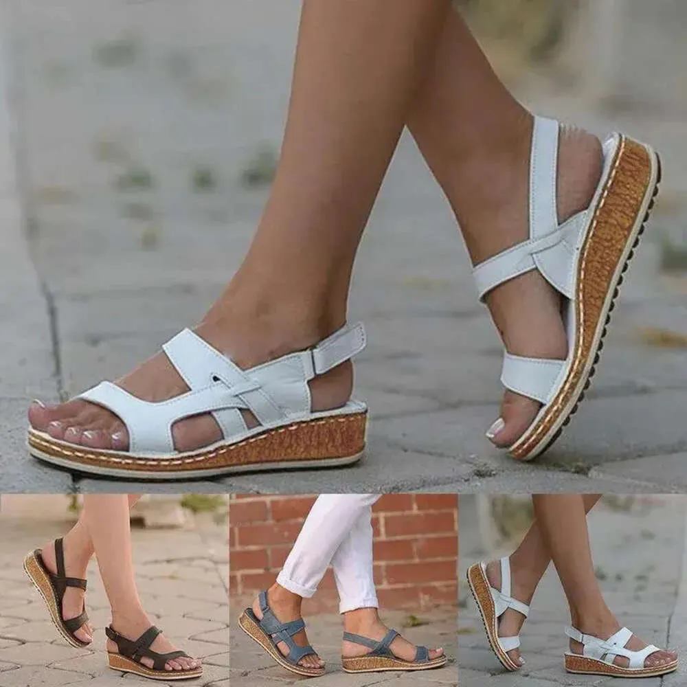 Kadın Sandalet Büyük Boyut 43 Yaz Kadın Düşük Topuk Kama Günlük Platform Moda Bayanlar Açık Ayak Ayakkabı 727D
