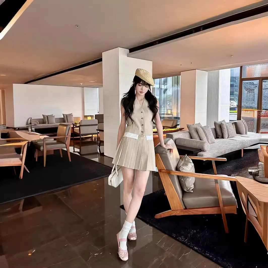 Miu Miu Style Two-Piece Set: Skirt & Vest