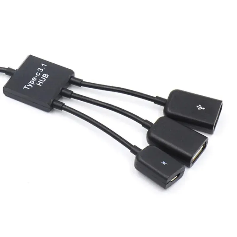 2024 3 in 1 micro USB Hub mannelijk aan vrouwelijke dubbele USB 2.0 Host OTG Adapter Cable Converter Extender Universal voor mobiele telefoons zwart voor