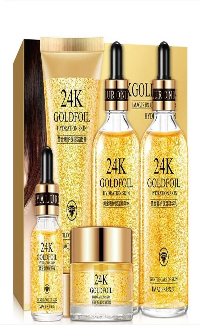 24K Gold Skin Care Set 5 PCs com Kit de limpeza facial de essência de face de face