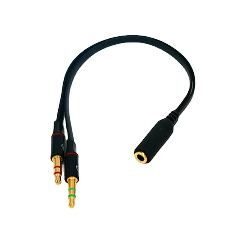 2024 Adaptador TRRS de 3.5 mm 2 macho 1 hembra mini 3,5 mm Jack 4 pines divisor estéreo audio micrófono cable de cable plano a 2 conector de 3 pines para