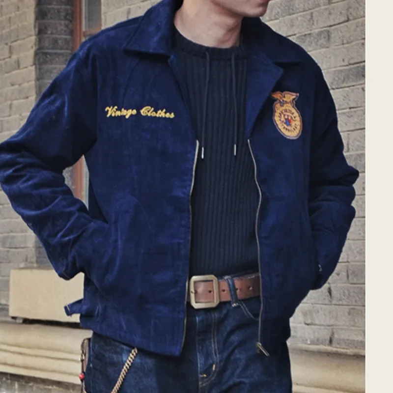 Vintage FFA Corduroy Jacket for Men: Embroidered Designer