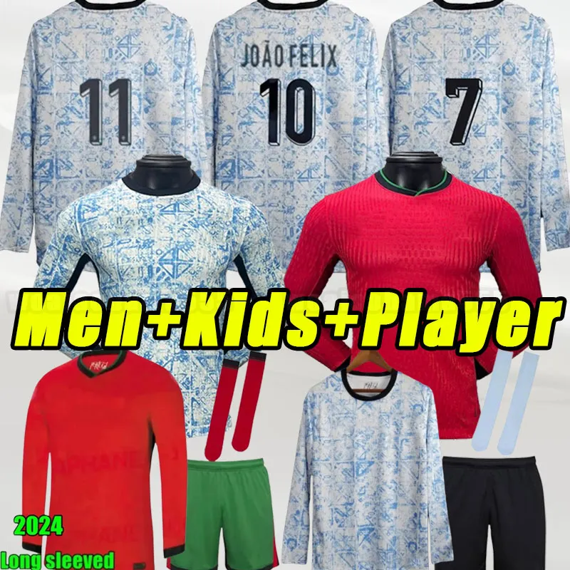 Lange mouw 2024 25 Portugese voetbalshirts Mannen Ronaldo Joao Felix voetbalshirt Bernardo Camisa de Futebol Volledige set volwassen kits fans speler kinderen kind kinderen