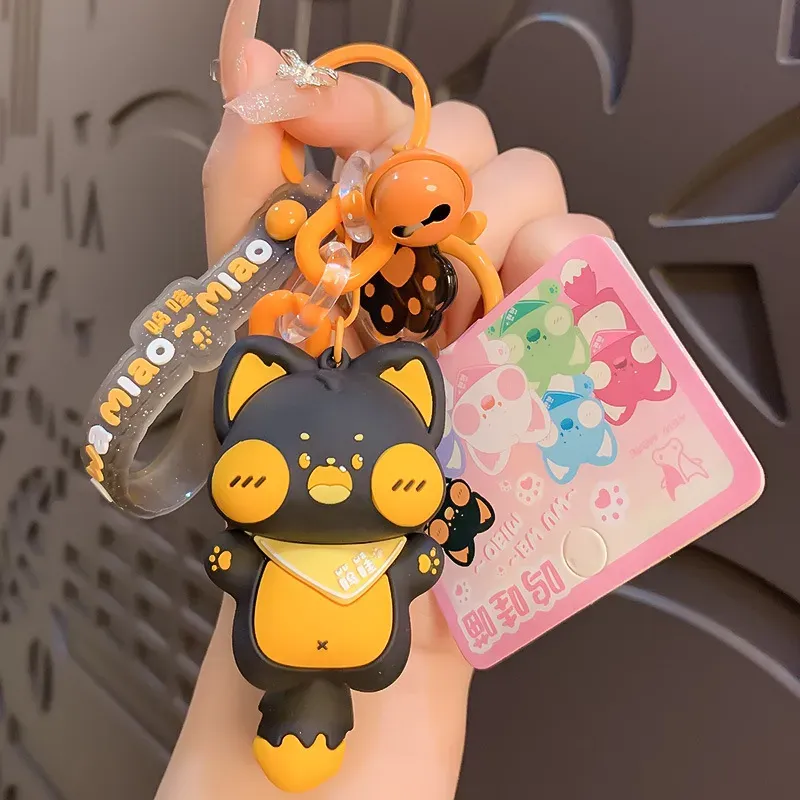 Cute Anime Keychain Charm Key Ring Pendant Genuine Woo Woo Meow Silicone Doll Couple Students Personalized Creative Valentine`s Day Gift UPS