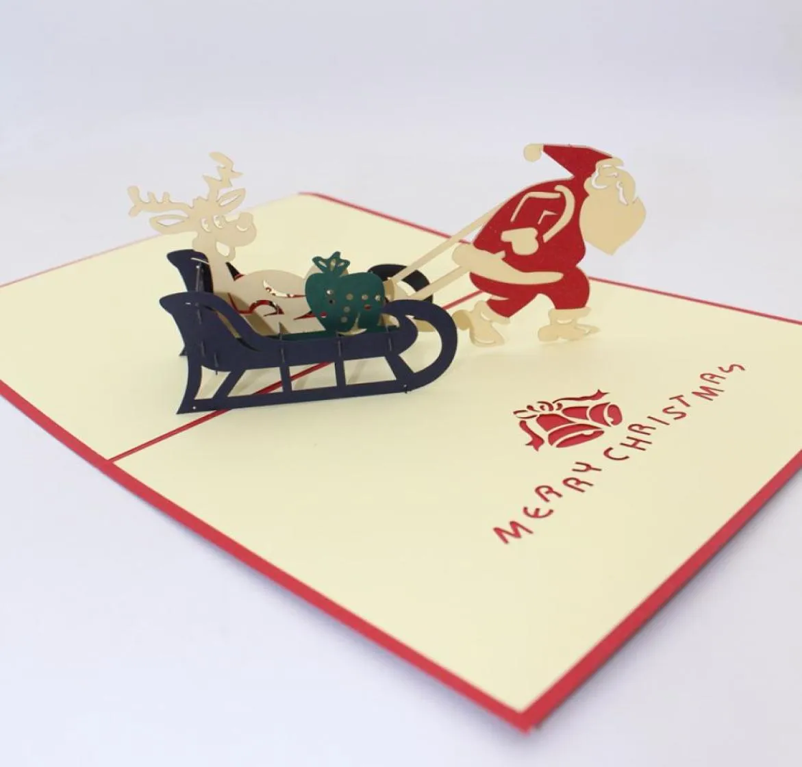 Faire des cartes de vœux 3D Pop Up Merry Christmas Creative 3D Cartoon Santa Ride Paper Card Festive Party Supplies7522012