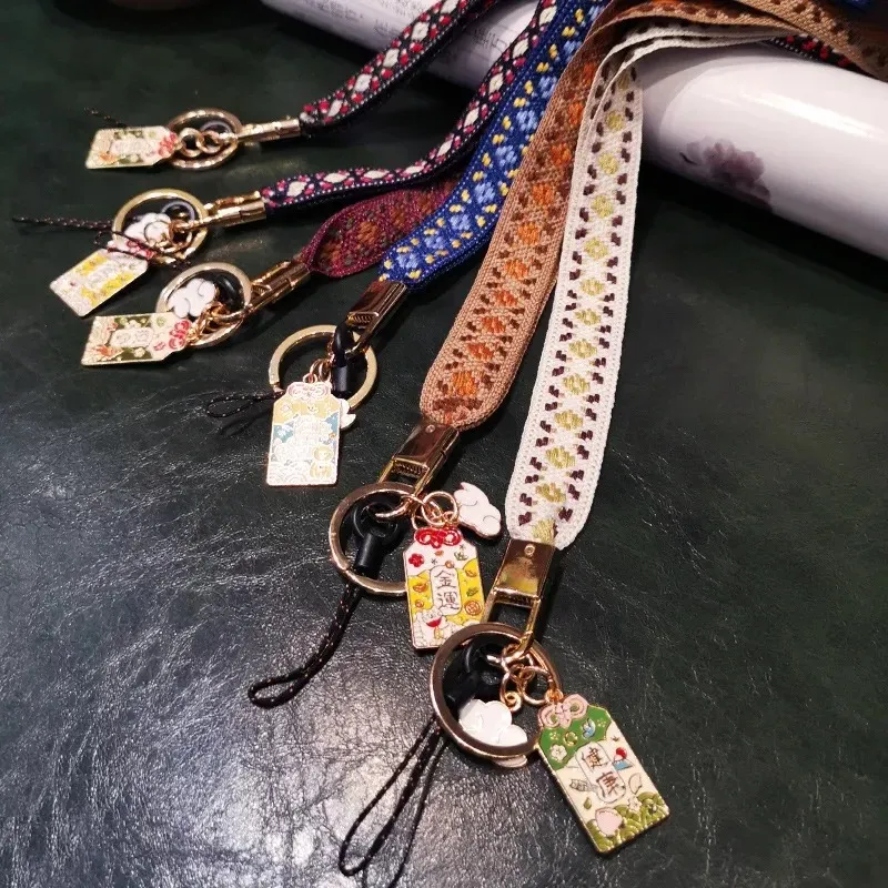 Hängande nacke lång kinesisk stil retro hänge mobiltelefon lanyard tag hängande kvinnors etniska stil anti-förlorad lanyard nyckelchain