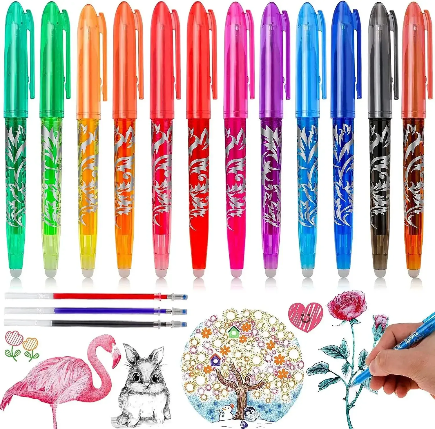 12Colors Erasable Gel Penns 05mm Multicolor Refill Kawaii Colored Pen for Drawing Writing Ink Rollerball Stationery 240511