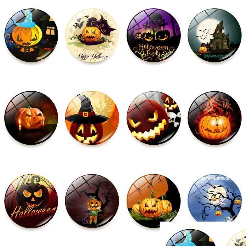 Fridge Magnets Halloween Witch Pumpkin Bat Glass Glue Sign Pattern Dome Magnet Home Deco Dhs Drop Delivery Garden Dh6Ns