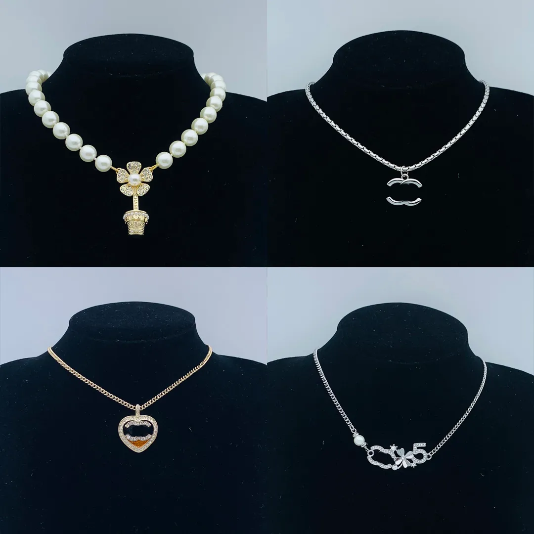 Luxury Necklace Brand Copper Material Plated Gold Double Letter Pearl Choker Pendant Necklace Jewelry Accessories Gifts
