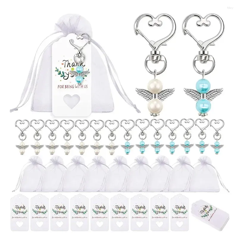 Party Favor 20pcs Angel Keychains Set Favors Metal Guardian Keychain Pendant Organza Bag Tag Suit pour les cadeaux d'invités d'anniversaire