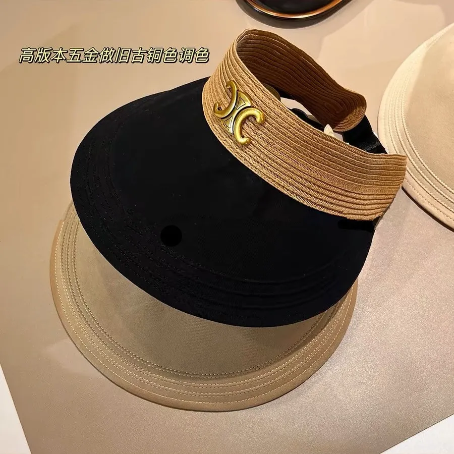 Brede randzon hoeden ontwerper mode lege hoed zomer vizieren strohoed verstelbare dames opvouwbare strandhoed