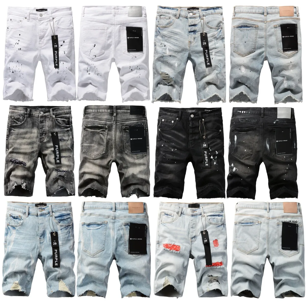 Purple Jeans Designer Jean Shorts Mulheres Jeans Short Jeans Tendências de Jeans Angustados Black Ripped Biker Slim Fit Motorcycle Mans Jeans empilhados Men de jeans Baggy Hole Denim