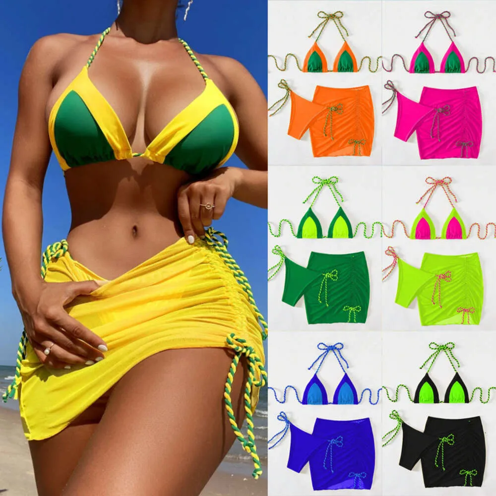 2024 New Sexy Three piece Set with Contrast Color Bikini Women's Swimsuit H515-33