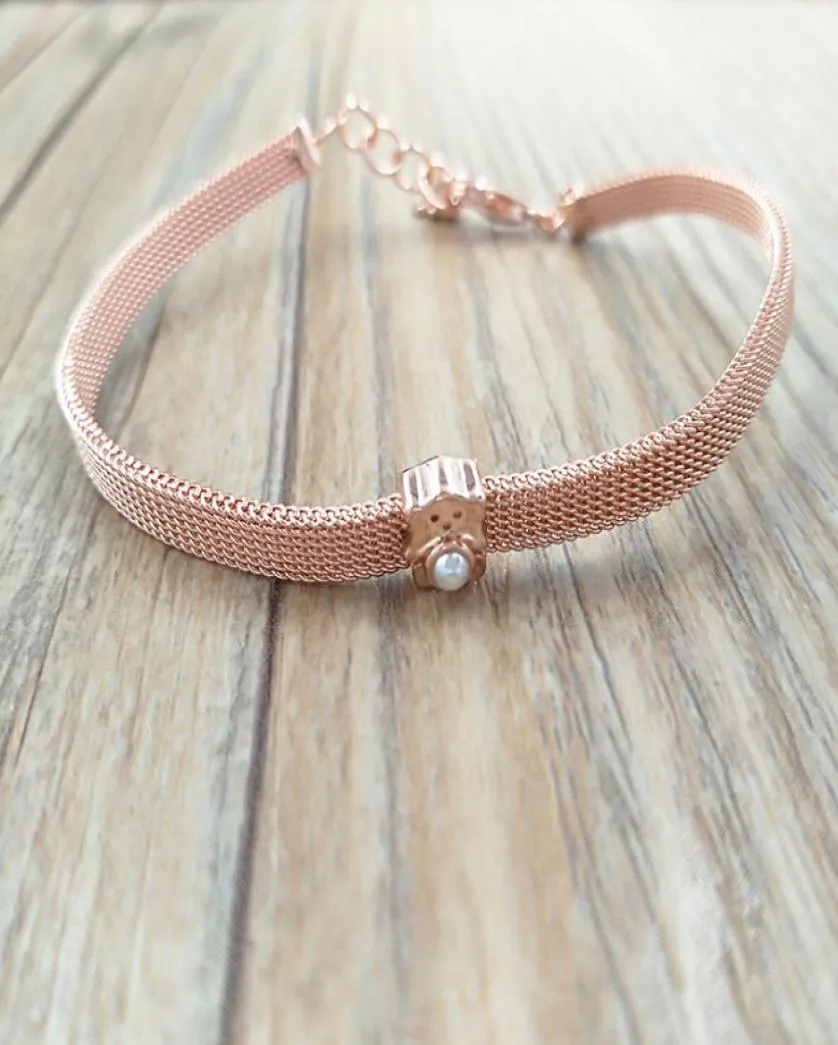 Rose Gold Vermeil Real Sisy Bracelet with Pearl Authentic 925 Sterling Silver BraceletsはヨーロッパのベアジュエリースタイルギフトAndy9525305に適合します
