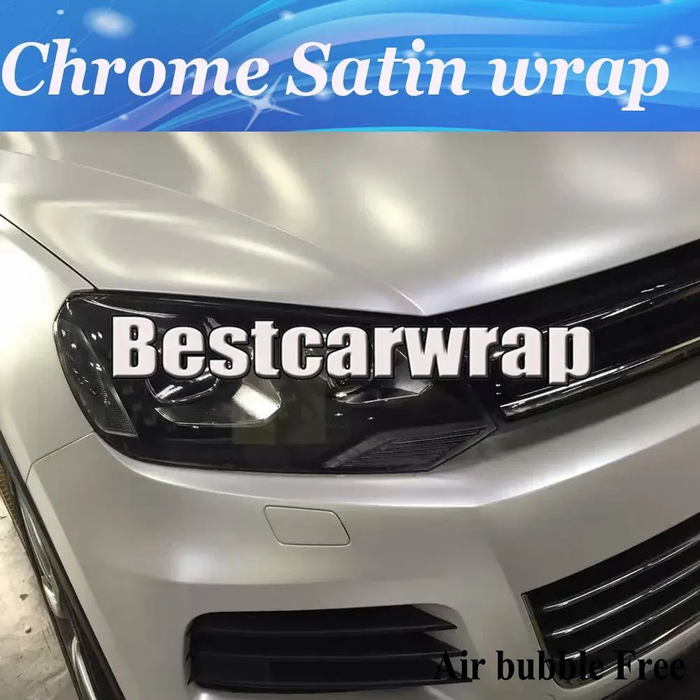 Autocollants premium flash blanc chrome satin wrap wrap en vinyle feuille satin chrome véhicule enveloppe de peau enveloppe de luxe