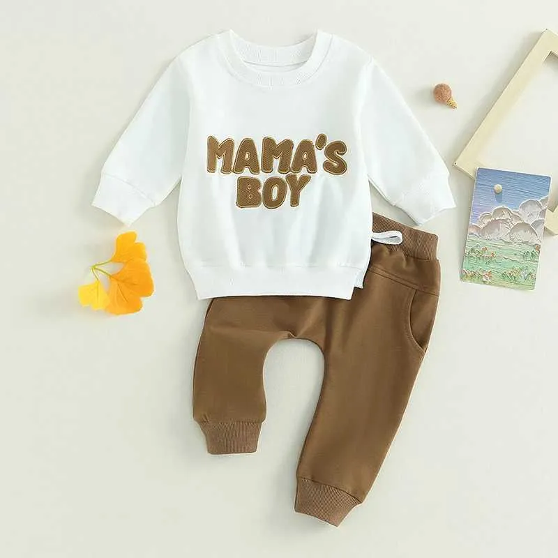 Наборы одежды 0-36 месяцев Baby Boys 2pcs Bins Set Sets с длинным рукавом писем вышив