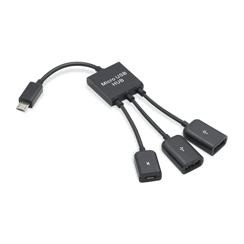 2024 Nyaste 3 i 1 Micro USB Type C Hub Man till Female Double USB 2.0 Host OTG Adapter Cable för smartphone Computer Tablet 3 Port för