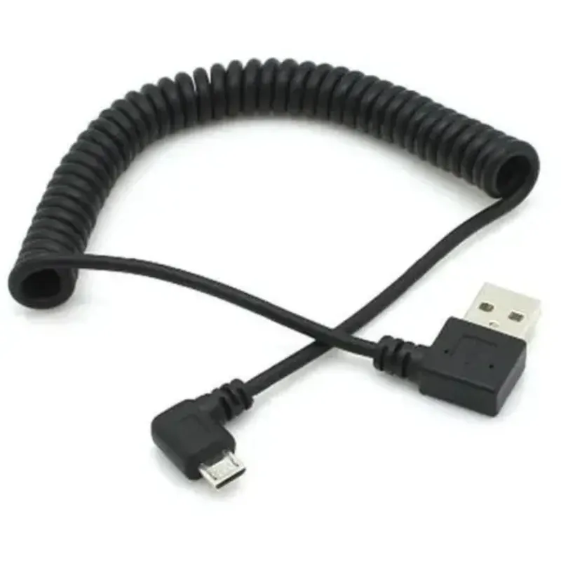 1M 3M 90 graders vinkel armbåge Micro USB Spiral spiral spiral infällbar datadaddningskabel för Samsung Andriod -telefoner