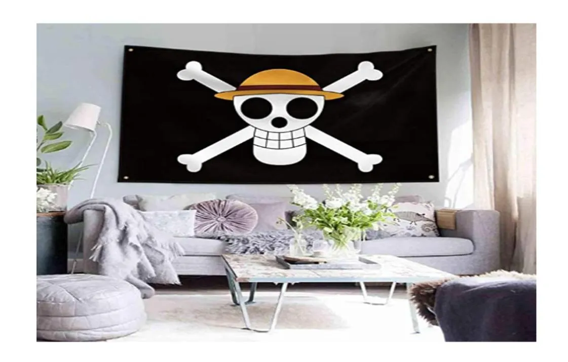 Shaboo Prints Luffy One Piece Jolly Roger Pirate Flags Banners 3 x 5ft met vier messing Grommets2590069