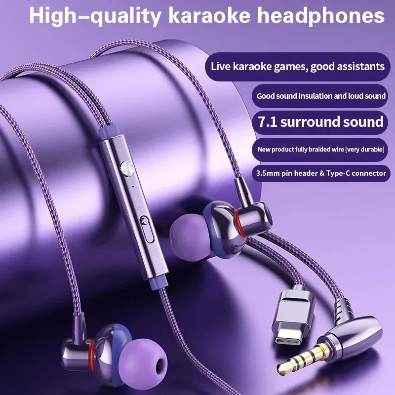 Metal Kablolu Mobil Kulaklık Bas Mobil Telefon Oyunu Stereo Mikrofon Kulaklık Örgülü Tel Kulaklık Gürültü azaltma