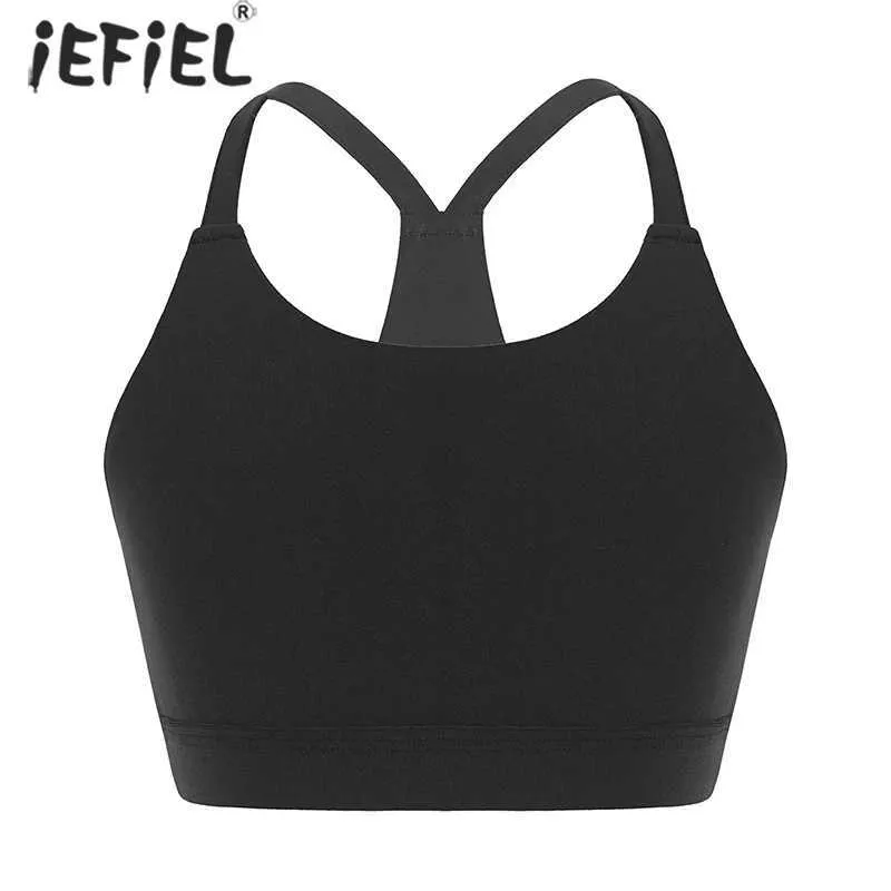 Verte Enfants et filles Coton Round Nou Strap Open Back Gym Yoga Exercice Crop Top Youth Dance Performance Performance Top Clothingl2405