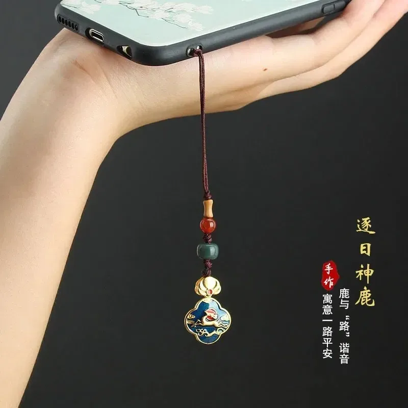 Vintage chiński styl telefoniczny sieć telefoniczna piasek złoto cloisonne lotos wisior telefon komórkowy lina kreatywna prezent u wisiorek na dysku