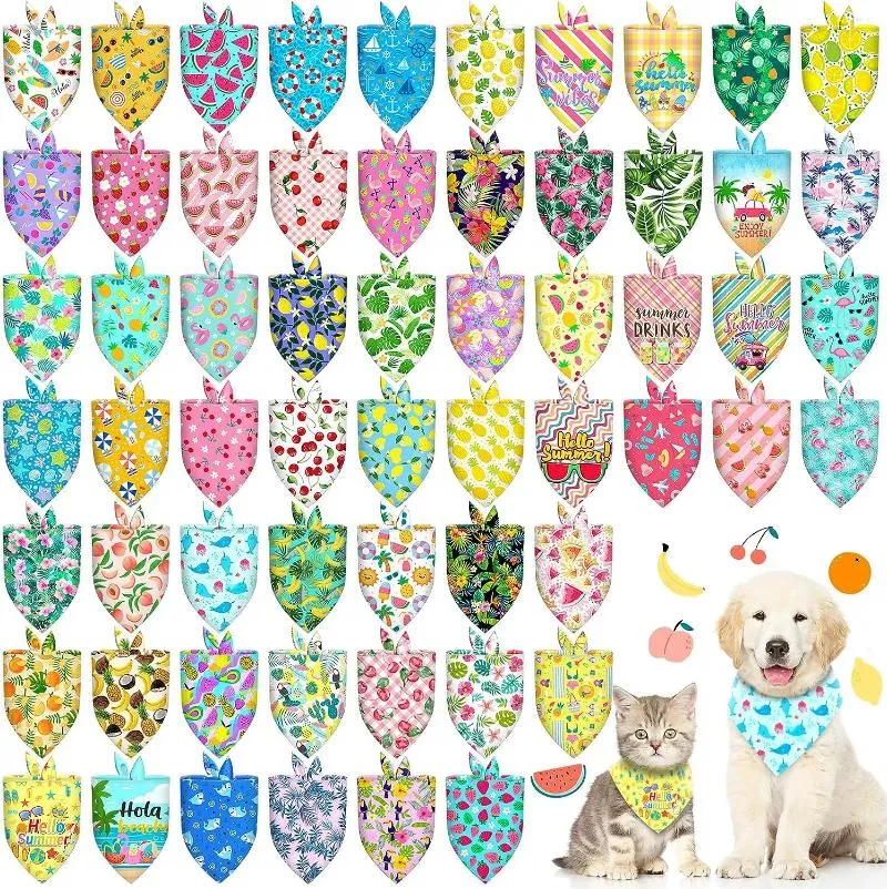 Dog Apparel 50Pcs Summer Beach Bandana Bulk Fruit Floral Plaid Bibs Adjustable Triangle Scarf For Small Medium Large Pet