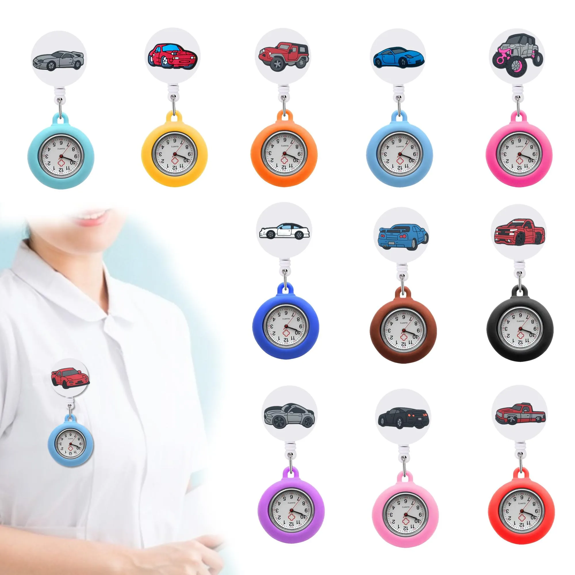 CHARMS CLACK CLACK CLIP Orologi tascabili arabo retrattile Numero Numero Nurse Watch Clip-On Hanging Quartz Cucia Drop Porta Ottia