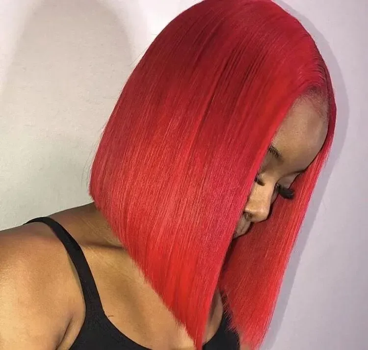 Perucas curtas perucas bob 13x4 150% peruca de cabelo humano brasileiro azul laranja renda vermelha perucas frontais para mulheres negras