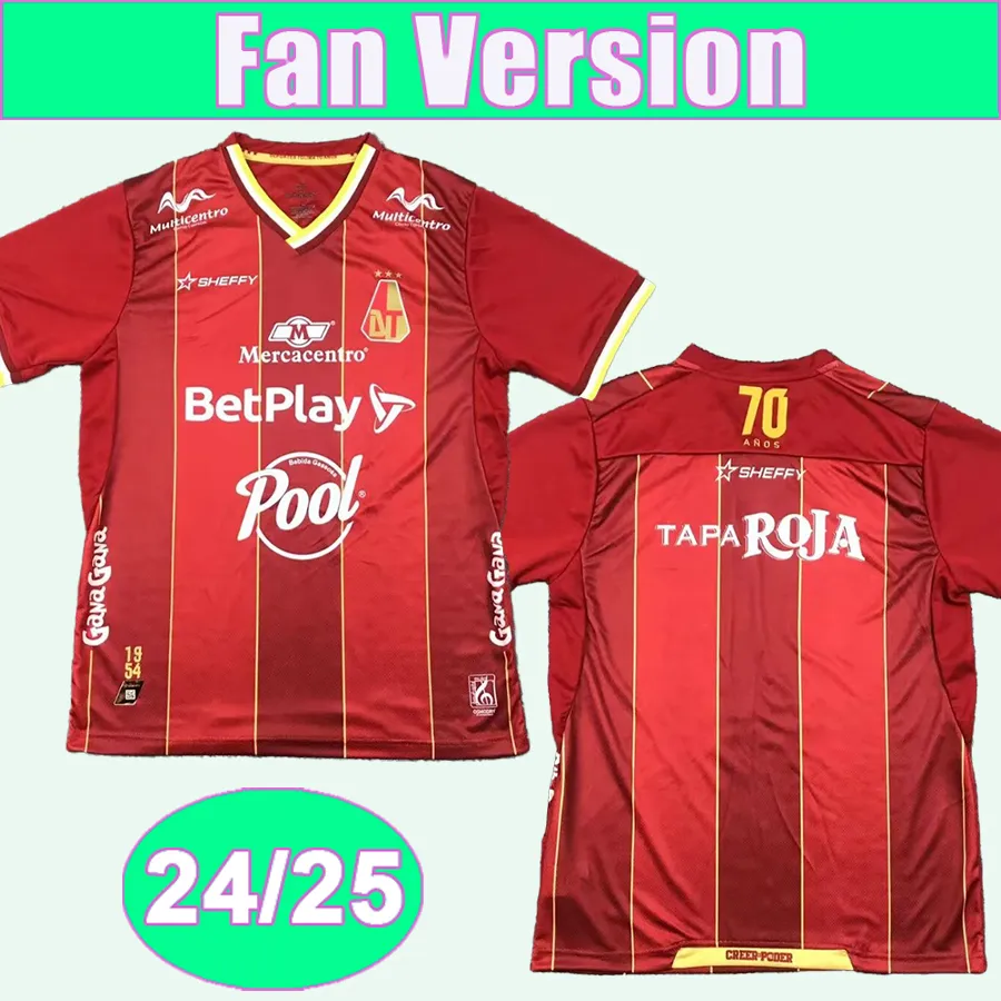 2024 25 Deportes Tolima Mens Soccer Jerseys Home Red Fans Version Short Sleeves Football Shirt Adult Uniforms