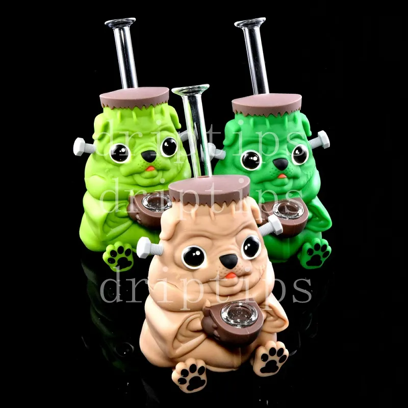 Colorful Silicone FrankenPug Water Pipe With Nine holes Glass Bowl Unbreakable bongs Hookah Waterpipe Bubbler Oil Rigs